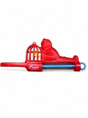 Vintage JA-RU Plastic Red Cat & Canary Birdcage Penny Novelty Whistle Flute Toy